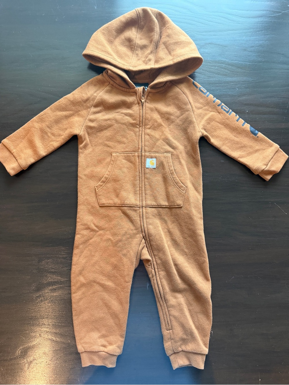 Carhartt Baby Brown Hooded Fleece Coverall Romper 12M Zip Up